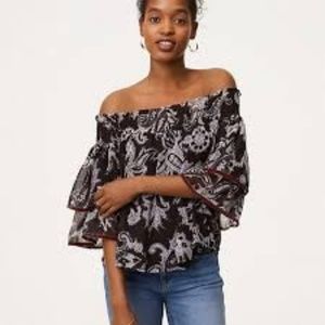 NWT Loft Velvet Trim Paisley Off Shoulder Blouse